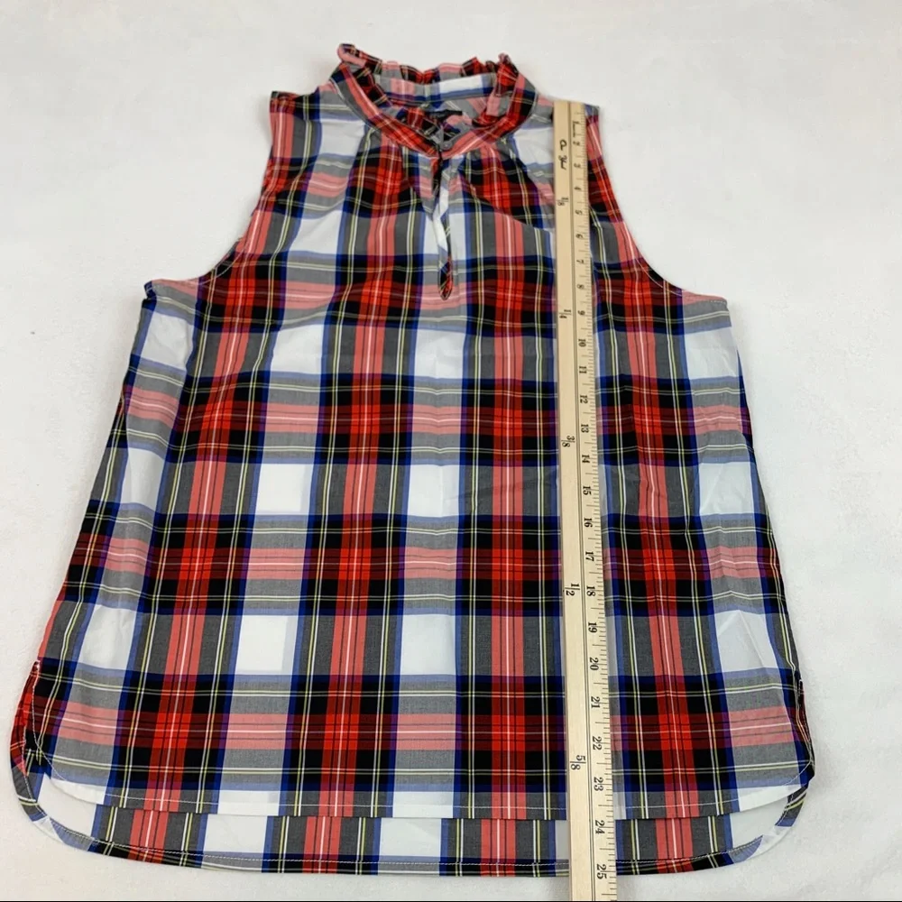 J Crew Ruffle Neck Cotton Plaid Top Holliday‎